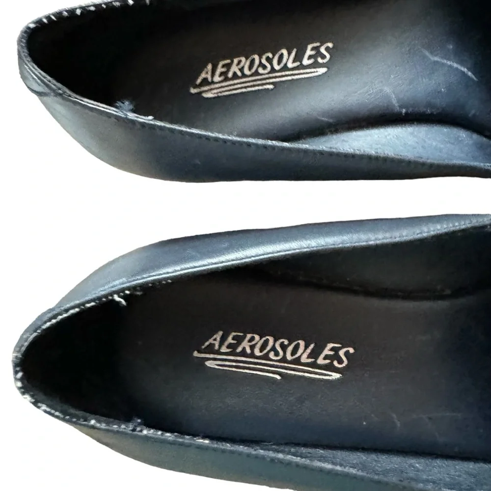 *Woman’s Aerosoles Size 8 Black Leather/Fabric Upper “Mini Pie” Wedges Shoes